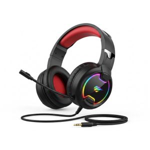 Havit H2233d سماعة رأس سلكية للألعاب بمنفذ 3.5 مم مع إضاءة RGB، لون أسود وأحمر، مزودة بميكروفون