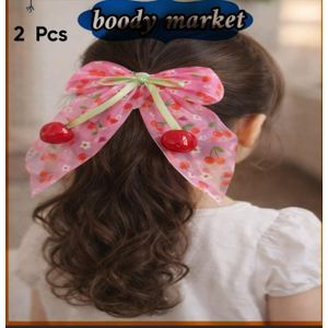 فيونكة شعر بناتي مزينة بكرز إكسسوار شعر أنيق للأطفال فيونكة شعر كيوت للبنات قطعتين 