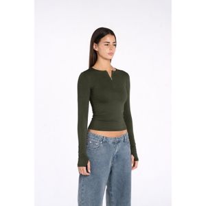 OUTDATED Cotton Round Neck Zipper Long Sleeve - Dark Olive
