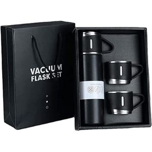 طقم ترمس حراري مع 3 اكواب ستانلس ستيل من لاردر 500 مل يحافظ على السخونة والبرودة هدية مثالية للشتاء لون عشوائي 500.0 ملليلتر بلاك ال 500.0، أسود