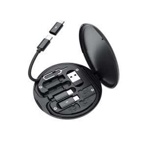 60W Fast Charging Data Cable Adapter Set with Storage Box, USB C to Micro USB/Lightning/USB A Converter Head, with SIM Card Slot. Random Colors