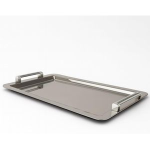 صينية تقديم تركية من الفولاذ المقاوم للصدأ، مزودة بمقابض، بلمسة نهائية ساتانية، أنيقة للضيافة - فضية اللون (رقم المنتج: 12625650).
