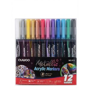 Metallic Acrylic Markers Set 12-Colors Soft Brush Tip