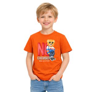 Bondok Boys' T-Shirt with No Excuses Bear Graphic Print, Crew Neck, Short Sleeve