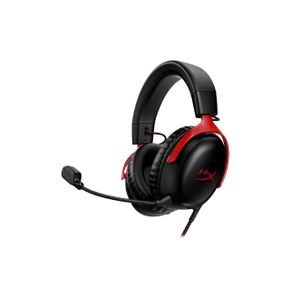 HyperX Cloud III (727A9AA) Wired Gaming Headset, PC, PS5, Xbox Series X/S, Angled 53mm Drivers, DTS, Memory Foam, Durable Frame, Ultra Clear 10mm Mic, USB-C, USB-A, 3.5mm – Black/Red 