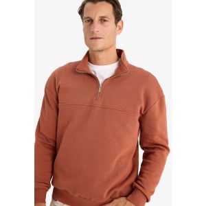 Defacto Man Stand- Up Collar Relax Fit Sweat Shirt - Lt.Brown