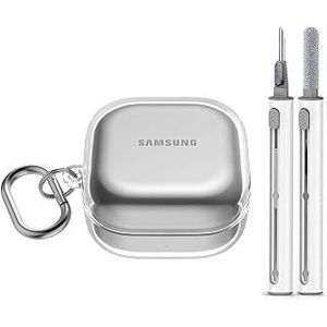 COMPATIBLE with Samsung Galaxy Buds 4 / Buds 4 Pro - 3-in-1 Kit: Clear TPU Case, Silver Keychain Ring, White Pen