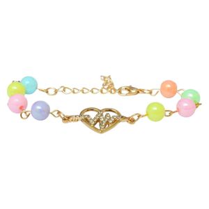 3Diamonds Stainless Steel Bracelet with Synthetic Pearl Cloves and Heart Pendent for Women - Multicolor