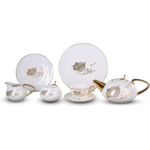 طقم شاي  من أوراق الشجر، 24 قطعة، أبيض، رقم 26، أبيض/أسود