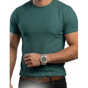 Chrisly   تي شيرت مضلع  نص كم برقبة دائرية خامة مضلعة  بارزة الملمس وافل للنساء والرجال نسيج بارز لون اخضر انيق 