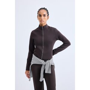 Defacto Standard Fit Scuba Fabric High Neck Cardigan