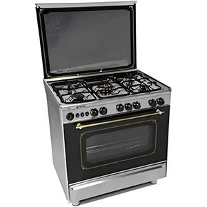 Tecnogas Mystro Gas Cooker 5 Burners - 80 cm - Stainless Steel Black