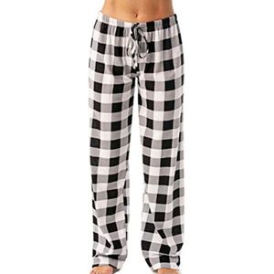 Fashion (Red)New Red Black Plaid Pajama Pants Women Lounging Relaxed House Sleep  Bottoms Womens Cotton Drawstring Button Fly Sleepwear XXA