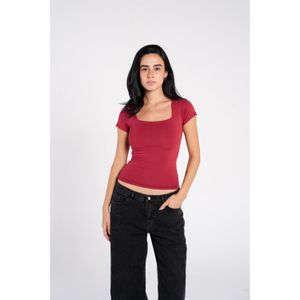 OUTDATED Cotton Square Neck Short Sleeve - Burgundy
