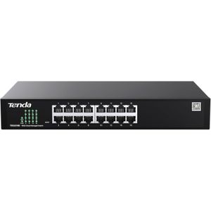 tenda مفتاح إيثرنت جيجابت  TEG2216D ذو 16 منفذًا، مفتاح شبكة غير مُدار، سعة تحويل 32 جيجابت في الثانية، التوصيل والتشغيل، هيكل معدني، قابل للتركيب على سطح المكتب أو في رف