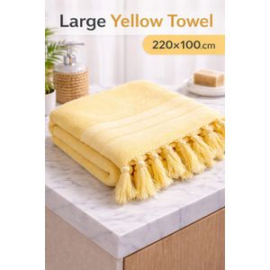 L'Antique 100% Cotton Tassel Towel, 100*220 cm, Yellow