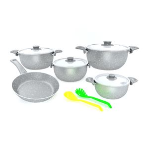 Lapis طقم أواني الطهي من لابيس - أحجام قدر 18 - 20 - 22 - 26 سم + مقلاة 26 سم + مجموعة أدوات طهي 11 قطعة باللون الرصاصي
