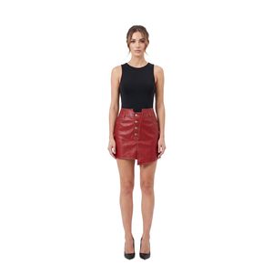 Bebe Women's High-Waisted Faux Leather Button-Front Mini Skirt with Asymmetric Hem