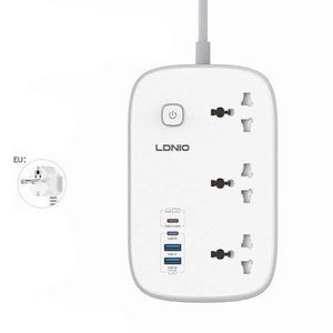 LDNIO مشترك كهرباء  SC6 بقدرة 3250 وات مع 3 مخارج كهرباء يونيفرسال و4 منافذ USB (2 Type-C PD 45W + 2 USB-A) بسلك 2 متر ونظام حماية ذكي