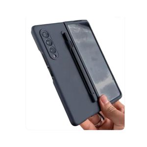 جراب حماية متوافق مع سامسونج جالاكسي زد فولد 3، يتضمن قلم S Pen، وواقي شاشة زجاجي كامل، ومقاوم للصدمات، وغطاء من البولي كربونات - رمادي داكن