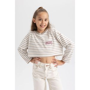 Defacto Girls' Crop Crew Neck Striped Sweatshirt