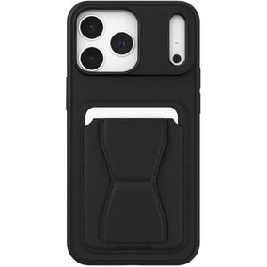 جرا ب حماية من اس ال ستور متوافق مع آيفون 17 برو ماكس من الجلد المقاوم للصدمات مع حامل مدمج من جلد البولي يوريثين لمظهر أنيق وقبضة مريحة (أسود)