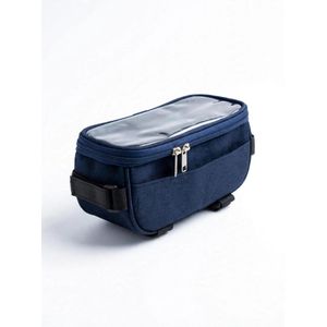  Bicycle Top Tube Bag - Waterproof Denim Bike Frame Bag 2L - Touch Screen Sensitive Phone Window - Secure Straps, Easy Installation - Navy Blue Color