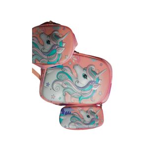 School Backpack 18" Pink Girls Cartoon, 3 piece , ready toTrolley
