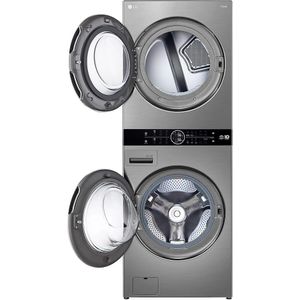 LG Automatic Wash Tower - Washer 21 KG - Dryer 16 KG - Dual Inverter Heat Pump - Turbo Wash -  Allergy protection - Smart Control - Grey  - FWT2116SS