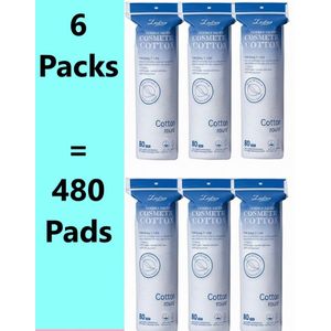 6 عبوات من 80 وسادة لتنظيف المكياج، 80 * 6 = 480 وسادة، قطن تجميلي دائري ذو وجهين ممتاز