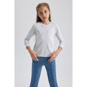Defacto Girl Crew Neck Regular Fit Long Sleeve T-Shirt - Grey Melange