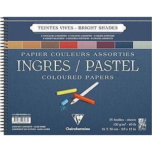 Clairefontaine Ingres Pastel Colour Wire Bound Pad, 130 g, 30 x 40 cm, 25 Sheets - Assorted Bright Colours