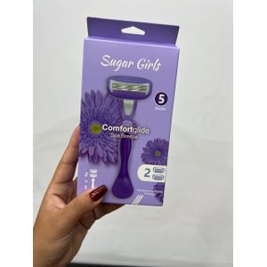 Sugar Girls 5-Blade Women's Razor Set with 2 Refill Cartridges - Smooth Comfortglide Spa Breeze Shaving Kit for Sensitive Skin, Purple Handle
