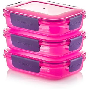 M Design Fresco Lunch Box 0.6L - Pack of 3 - BPA Free, Microwave Safe, Dishwasher Safe, Food Safe, Stackable - Pink/Purple