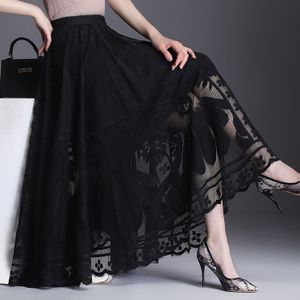 High Waist Elegant A-line Skirts Women Spring Korean Style Solid Color Big  Swing Office Lady Long Skirt