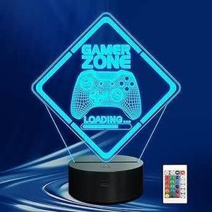 General Gamer Zone 3D Night Light, 16 Colour Changing LED Lamp with Remote Control, Gaming Theme, Tabletop, 20x20 Centimetres