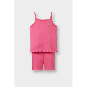 Defacto Regular Fit 2-Pack Set Printed Cotton Strappy Ribbed Camisole Tank Top Waist Elastic Leggings Girl Baby