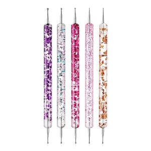 5Pcs Professional Nail Art Dotting Tools Set - Double Ended 2-Way Acrylic Marble Dotting Pens & Painting Brushes for DIY Nail Design