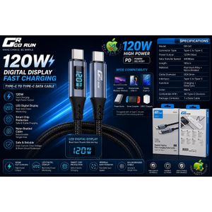 Digital Display Type-C to Type-C Fast Charging Cable 120W