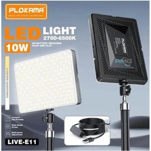 PLOKAMA مصباح إضاءة LED للتصوير الفوتوغرافي Live-E11 – مصباح فيديو احترافي بثلاثة أوضاع لونية (أبيض، دافئ، بارد)، من 2700 كلفن إلى 6500 كلفن للتصوير الفوتوغرافي وإنشاء المحتوى