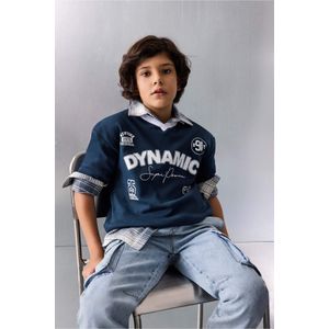 Defacto Boy Oversize Fit Apache Collar Slogan Print Polo T-Shirt