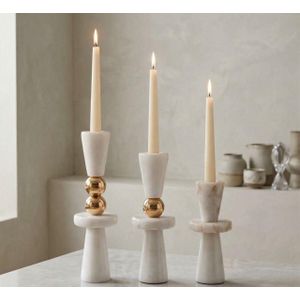 Marble Candlestick Holders Taper Candle Holders, Candle Stick Holders Kit Decorative Candlestick Holder Set of 3 for Wedding Party Dinning Table Centerpiece Home Decoration (Shape 4) White