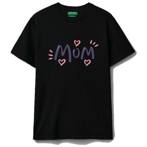 Mom Graphic T-Shirt, Black, Short Sleeve, Hearts Design, Casual Wear