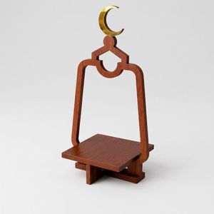 حامل تقديم خشبي على شكل فانوس رمضان مع هلال ذهبي – حامل للتمر والحلويات والمقبلات