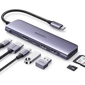 Ugreen  USB C Hub 7-in-1, 5 Gbps USB-C Hub with 4K HDMI, 100W Power Delivery, USB-C and 2 USB-A Data Ports, SD/TF Card Reader, Multiport Adapter for MacBook Air iPad Pro and More Type C Devices