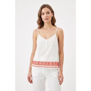 Forever 21 Lightweight Cami Tank Top with Geometric Hem Embroidery and Button Placket