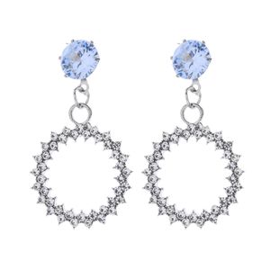 3Diamonds Women's Round Earrings With Blue Gem Silver &amp Blue