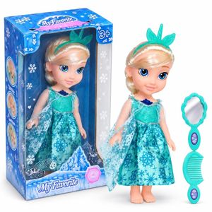 Princess عروسة أميرة بفستان أزرق مع مرآة ومشط وإكسسوارات للأطفال - ZX026
