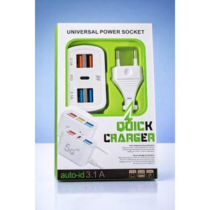 شاحن متعدد المنافذ، 4 منافذ USB متعددة، 1 منفذ نوع C - محطة شحن 3.1 امبير 5 منافذ، موزع شحن متعدد الوظائف للمنزل ومكان العمل، قطعة واحدة