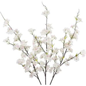 3 Pcs Artificial Cherry Blossom Flower Pink Silk Peach Flowers Bulk Plum Blossom Flowers with Leaves Cherry Blossom Branches Vase Arrangements for Spring Wedding Indoor Outdoor DIY Party Decor
